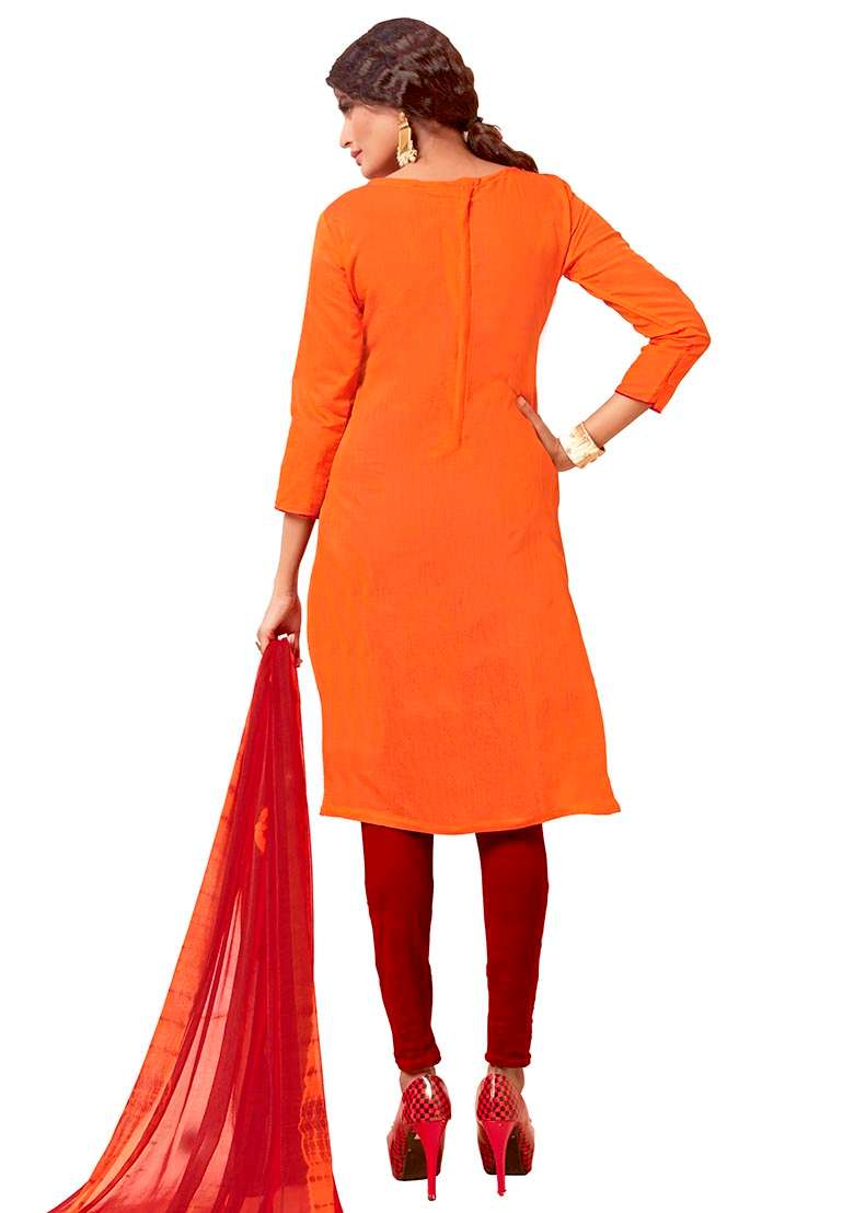 Orange Embroidered Blended Pakistani Suit Set - Indya