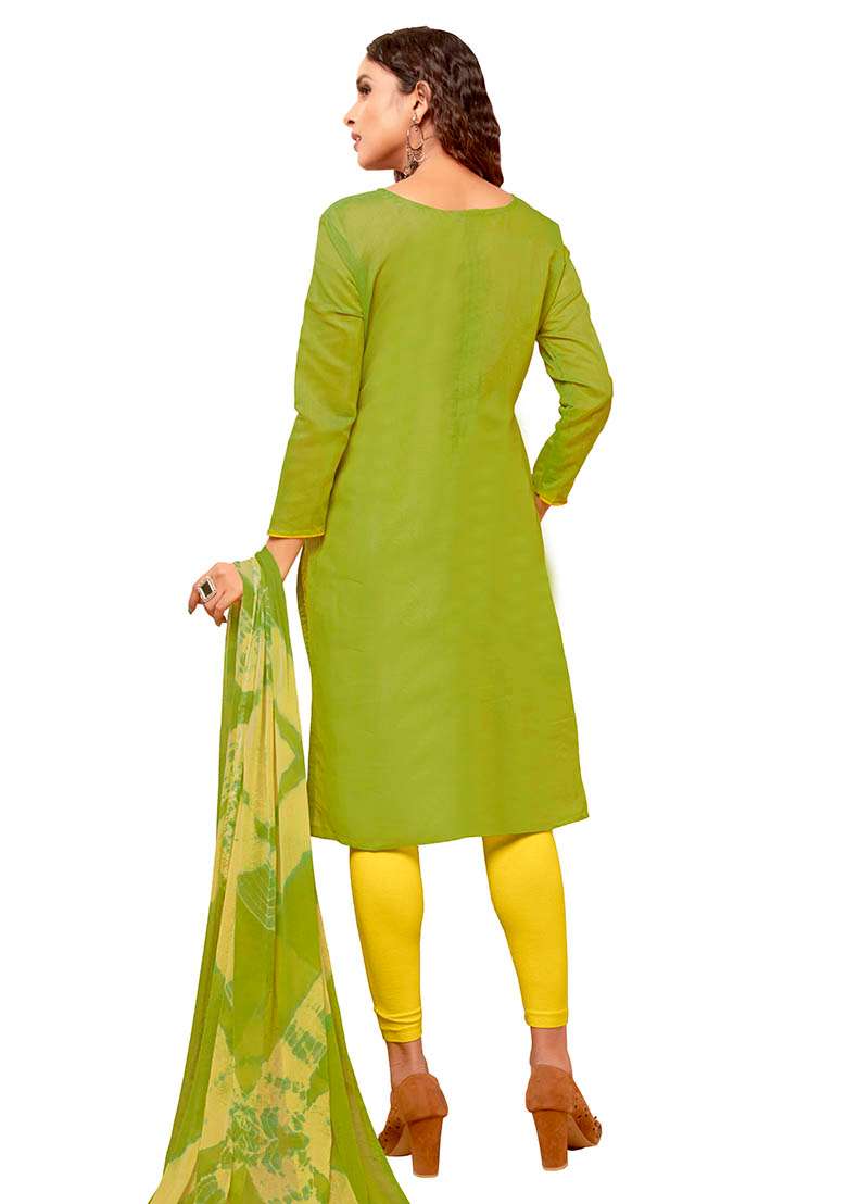 Light Green Embroidered Cotton Pakistani Suit Set - Indya