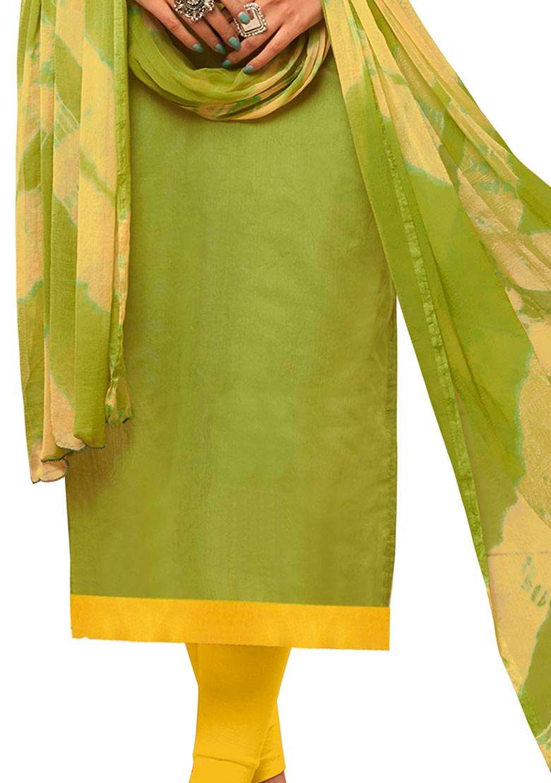 Light Green Embroidered Cotton Pakistani Suit Set - Indya