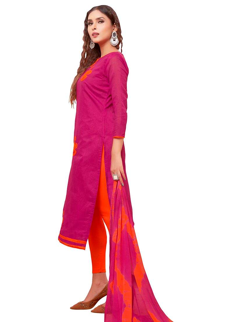 Pink Printed Cotton Pakistani Suit Set - Indya