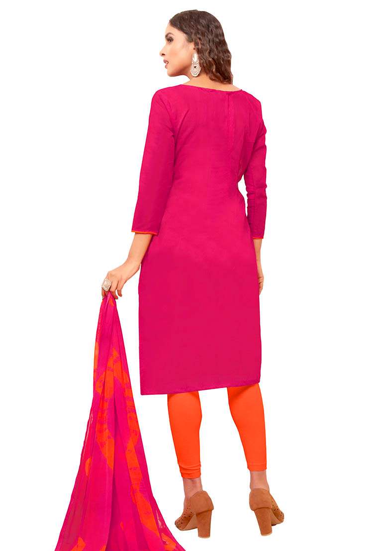 Pink Printed Cotton Pakistani Suit Set - Indya
