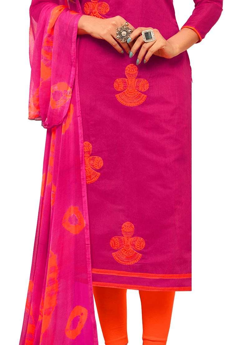 Pink Printed Cotton Pakistani Suit Set - Indya