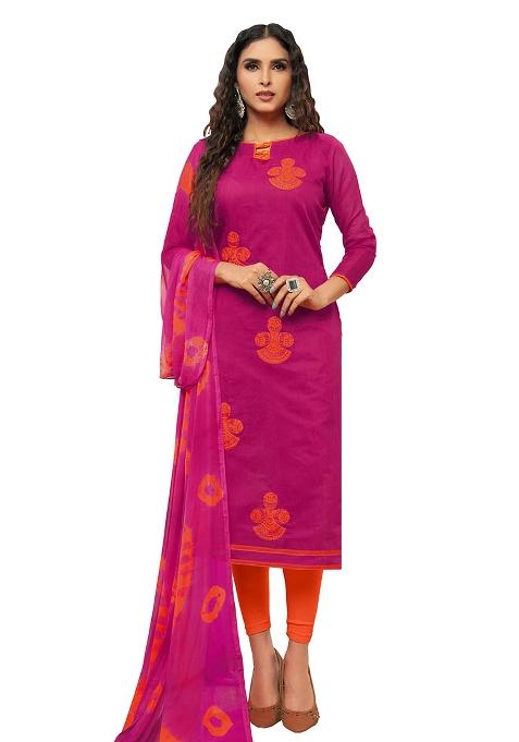 Pink Embroidered Cotton Blend Dress Material