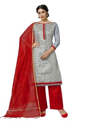 Grey Embroidered Silk Dress Material