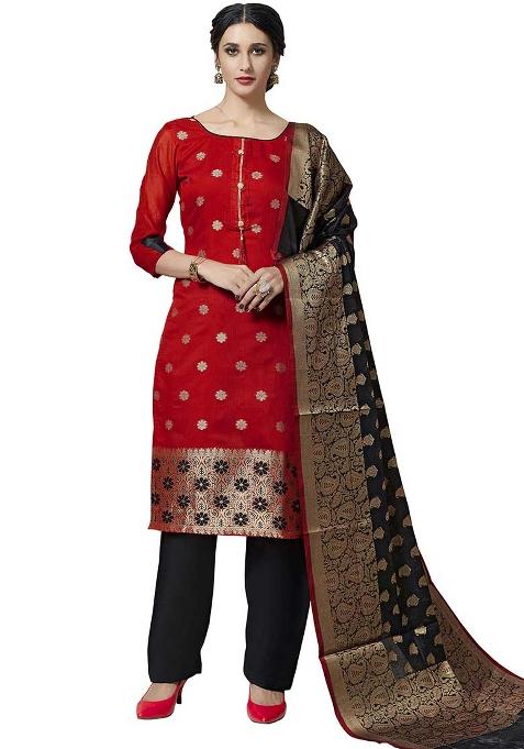 Red Jacquard Silk Pakistani Suit Set
