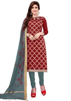 Maroon Embroidered Jacquard Dress Material