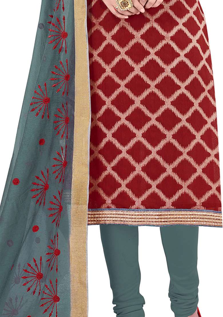 Maroon Printed Jacquard Straight Kurta Set - Indya