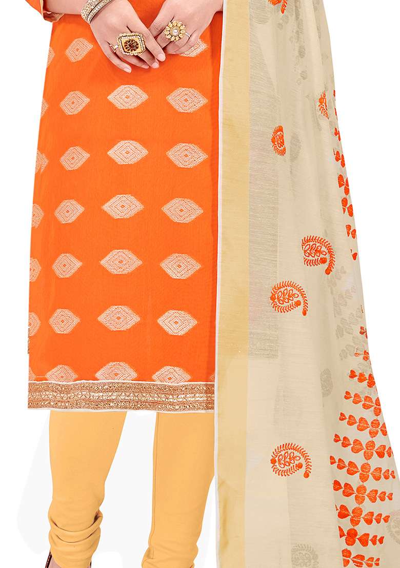 Orange Jacquard Jacquard Pakistani Suit Set - Indya