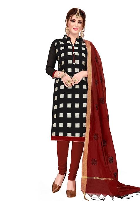 Black Embroidered Jacquard Dress Material