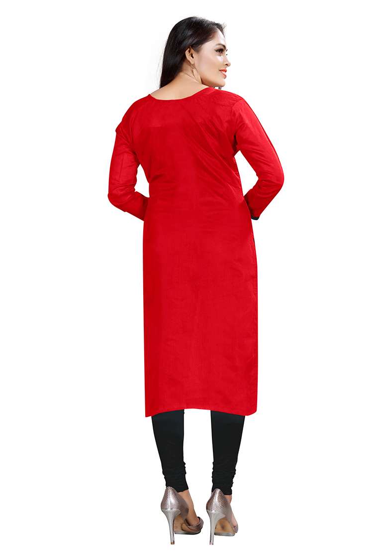 Red Embroidered Blended Pakistani Suit Set - Indya
