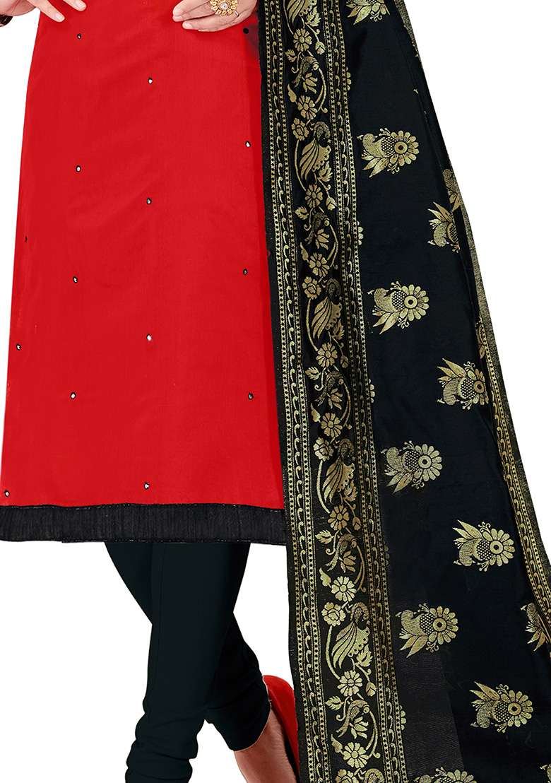 Red Embroidered Blended Pakistani Suit Set - Indya