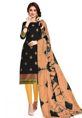 Black Embroidered Silk Dress Material