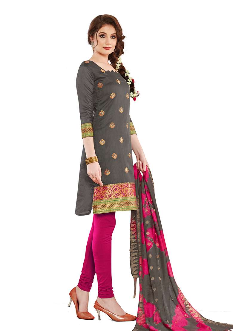 Grey Jacquard Silk Blend Straight Kurta Set - Indya