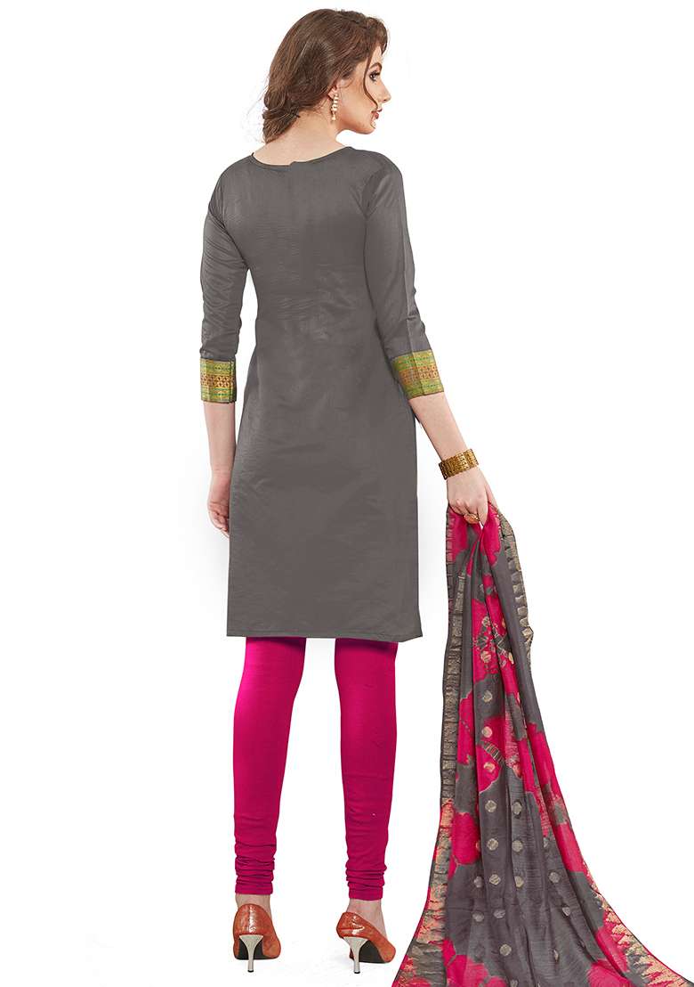 Grey Jacquard Silk Blend Straight Kurta Set - Indya