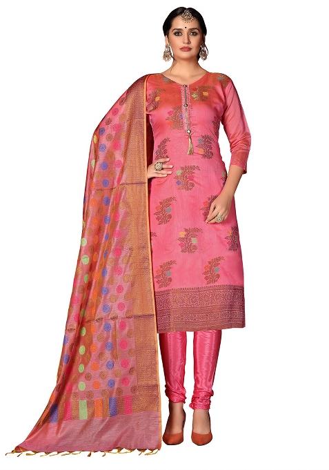 Pink Jacquard Silk Straight Kurta Set