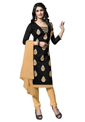 Black Embroidered Cotton Blend Dress Material