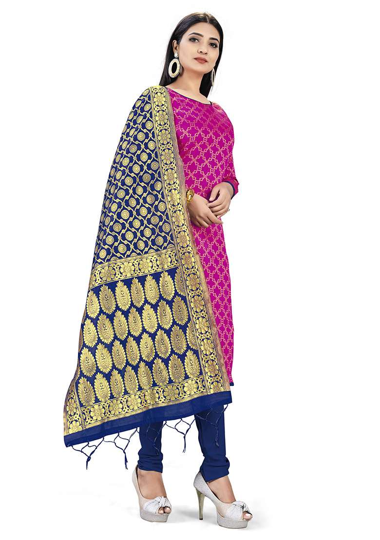Pink Embroidered Silk Blend Dress Material - Indya