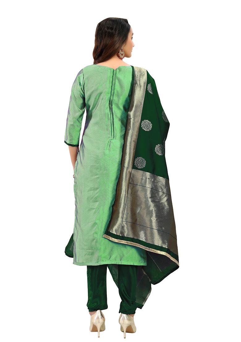 Light Green Embroidered Jacquard Dress Material