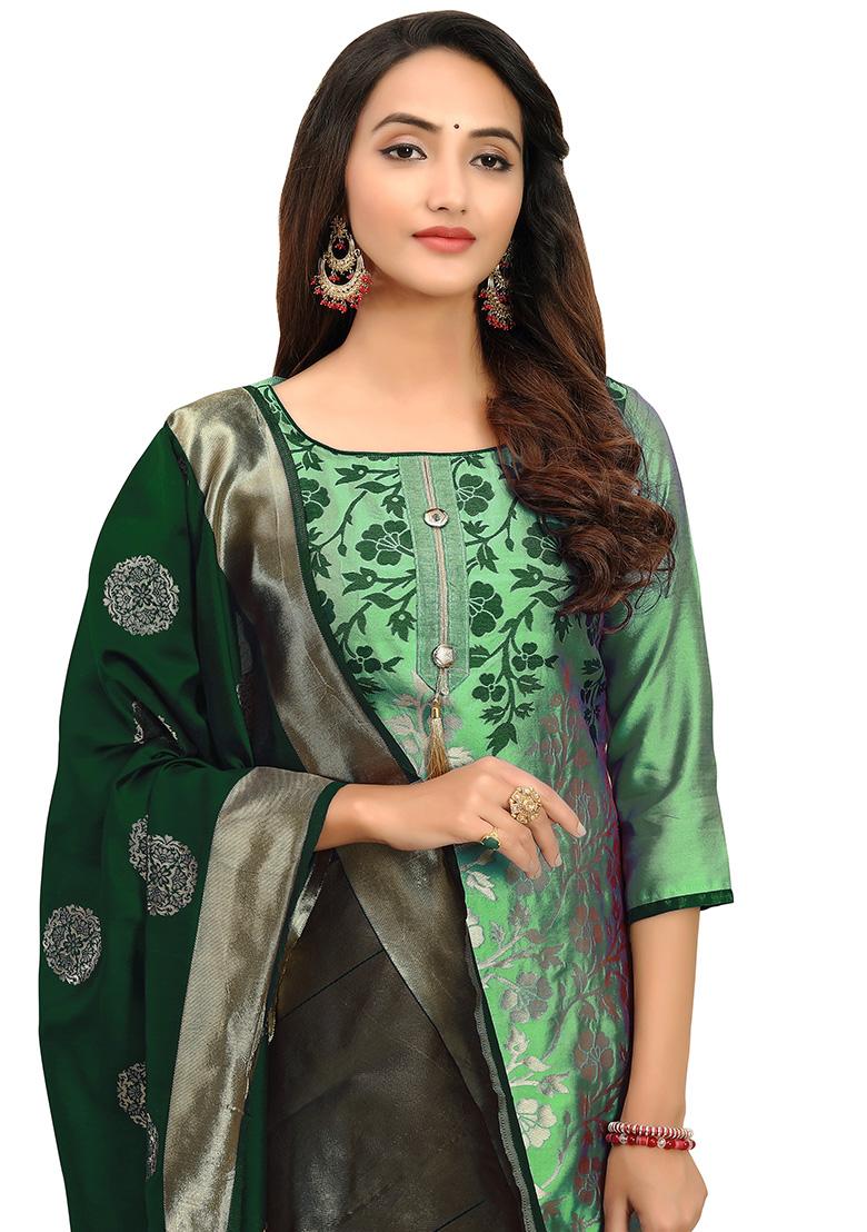 Light Green Embroidered Jacquard Dress Material