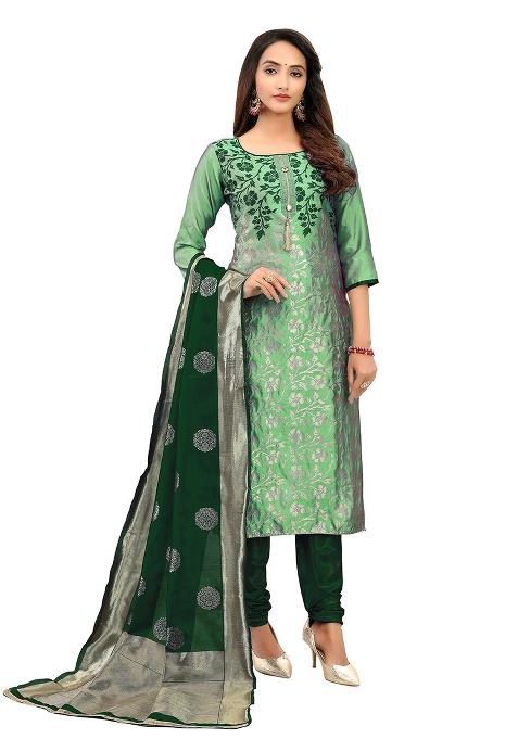 Light Green Embroidered Jacquard Dress Material