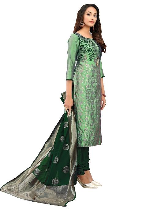Light Green Embroidered Jacquard Dress Material