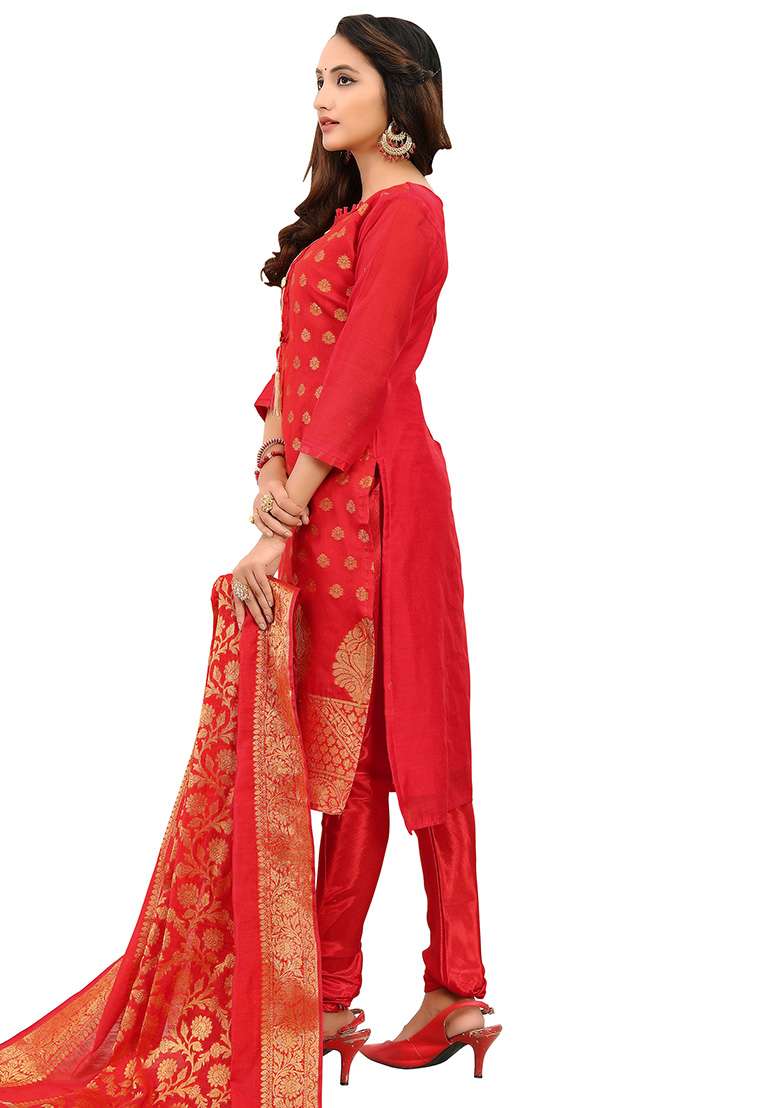 Red Jacquard Jacquard Straight Kurta Set - Indya