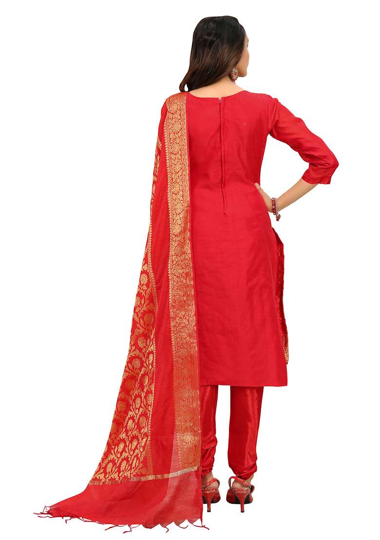 Red Jacquard Jacquard Straight Kurta Set - Indya