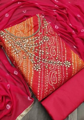 Multicolor Embroidered Cotton Blend Dress Material