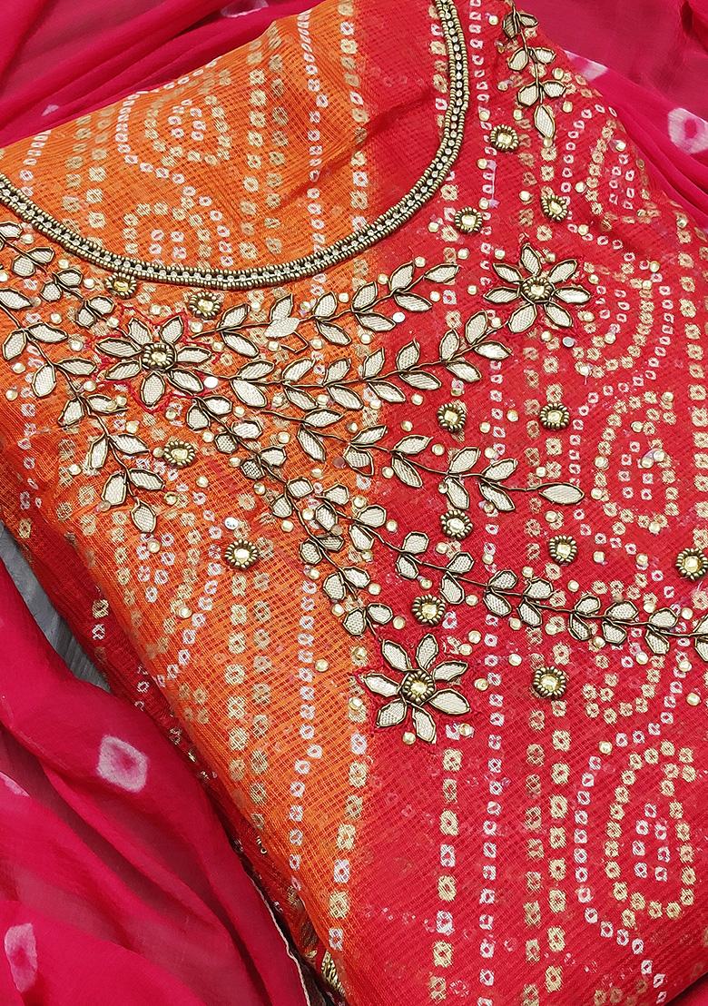 Multicolor Embroidered Cotton Blend Dress Material