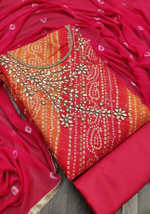 Multicolor Embroidered Cotton Blend Dress Material