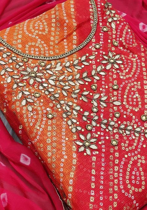 Multicolor Embroidered Cotton Blend Dress Material