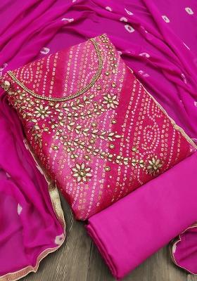 Multicolor Embroidered Cotton Blend Dress Material