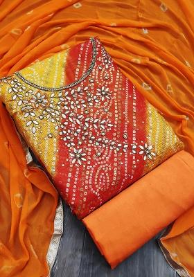 Multicolor Embroidered Cotton Blend Dress Material