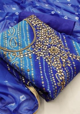 Multicolor Embroidered Cotton Blend Dress Material