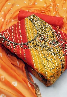 Multicolor Embroidered Cotton Blend Dress Material