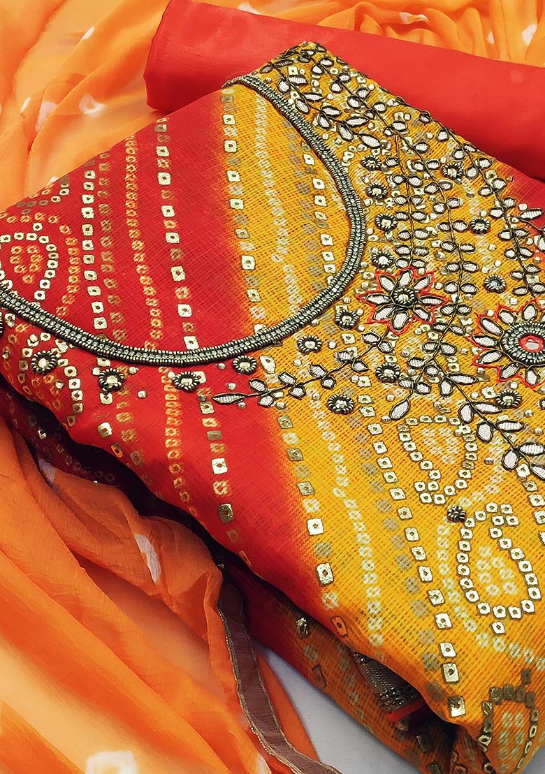 Multicolor Embroidered Cotton Blend Dress Material