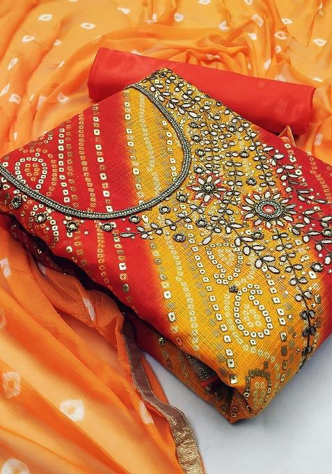 Multicolor Embroidered Cotton Blend Dress Material