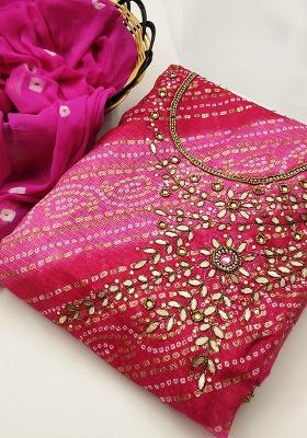 Multicolor Embroidered Cotton Blend Dress Material