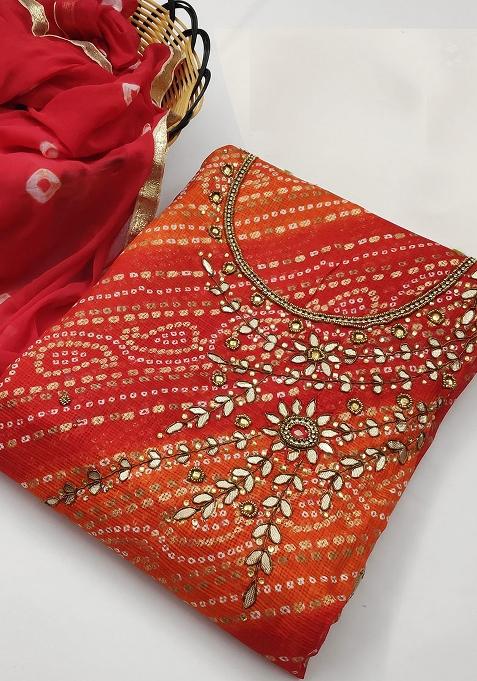 Multicolor Embroidered Cotton Blend Dress Material