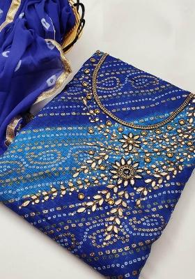 Multicolor Embroidered Cotton Blend Dress Material