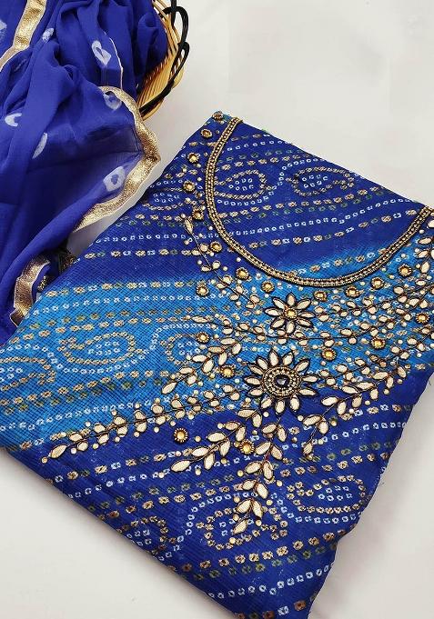 Multicolor Embroidered Cotton Blend Dress Material