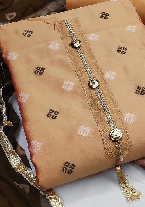 Peach Embroidered Jacquard Dress Material