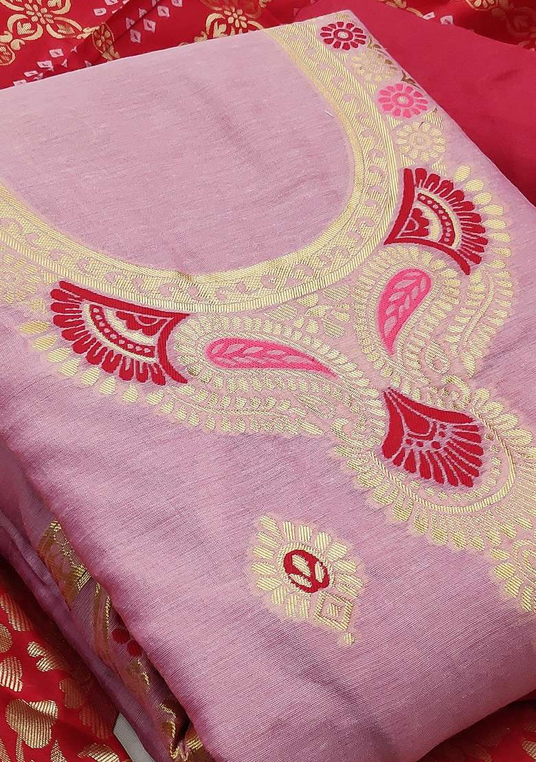Light Pink Embroidered Jacquard Straight Kurta Set - Indya