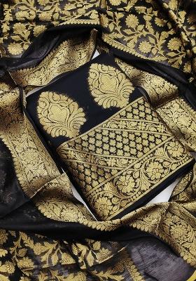 Black Embroidered Jacquard Dress Material