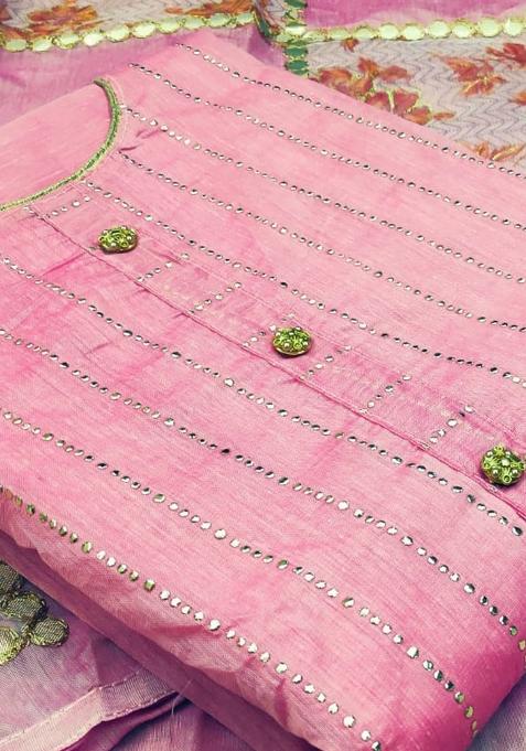 Pink Embroidered Chanderi Dress Material