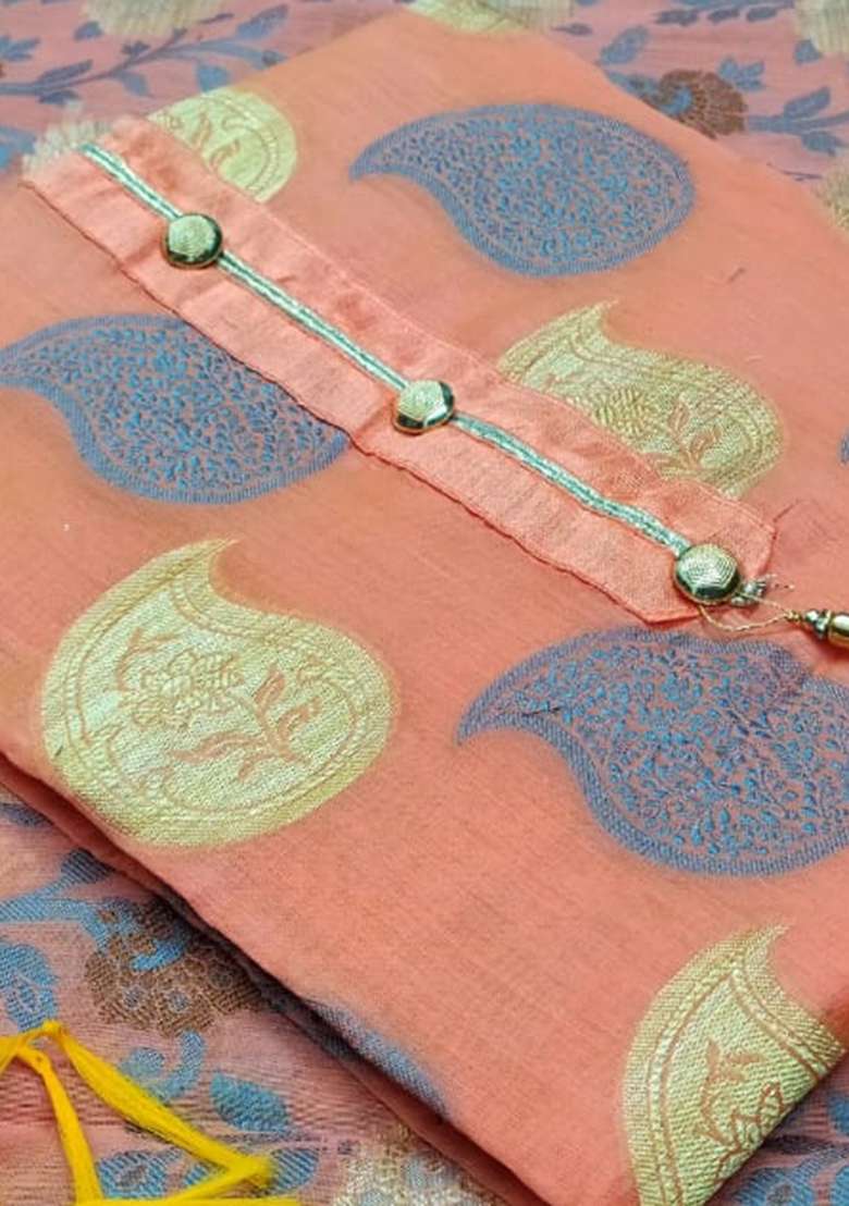Peach Jacquard Jacquard Straight Kurta Set - Indya