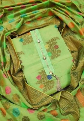 Green Embroidered Jacquard Dress Material