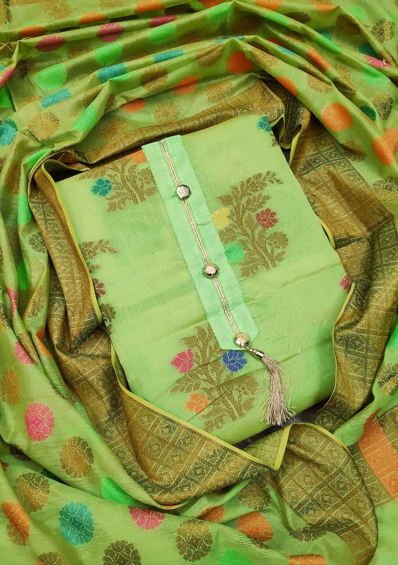 Green Jacquard Jacquard Straight Kurta Set - Indya