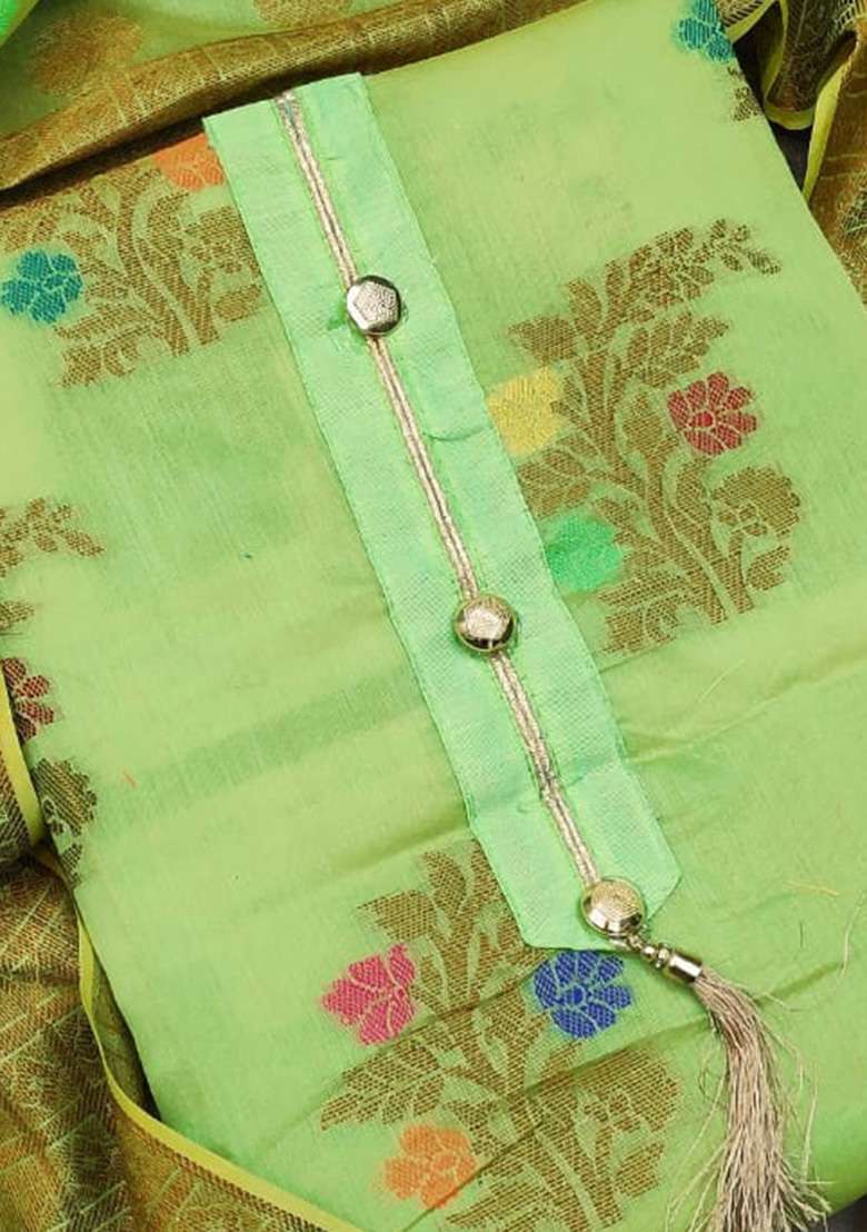 Green Jacquard Jacquard Straight Kurta Set - Indya