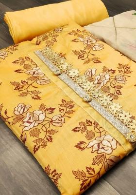 Yellow Embroidered Chanderi Dress Material